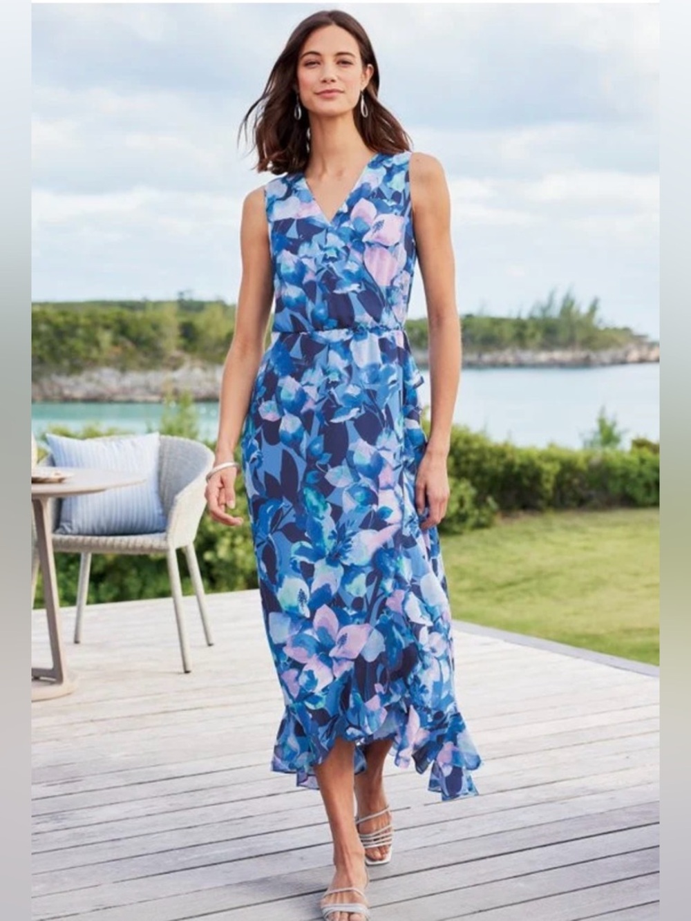 Soft Surroundings Ashlyn Spring Floral Ruffled Maxi Dress Size Petite Small NEW!